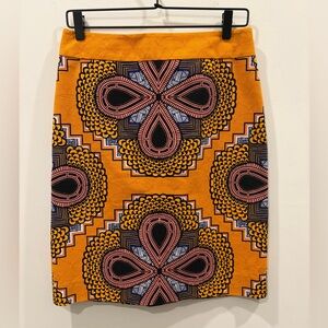 Maeve Anthropoligie Orange Printed Pencil Skirt with Pink & Black Motif